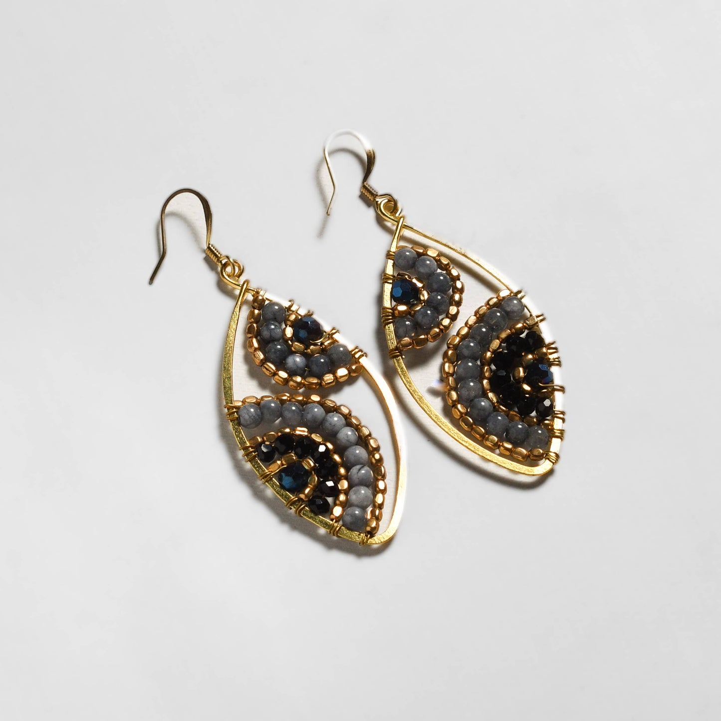 Saturn Stone Ethically Made Boho Earrings - Thailand: Salt & Pepper