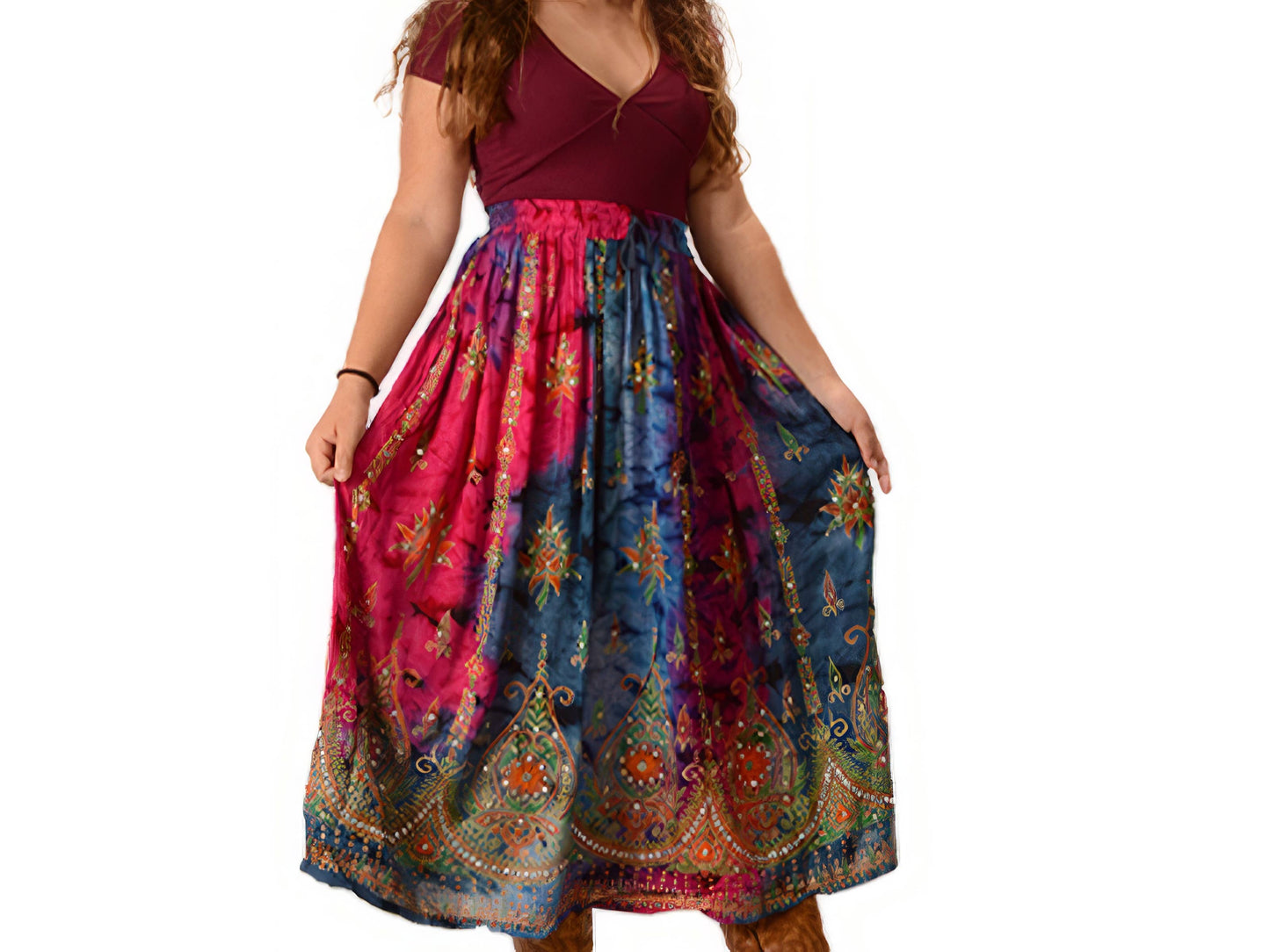 Magic Carpet Ride Tye Dye Sequined Long Skirt