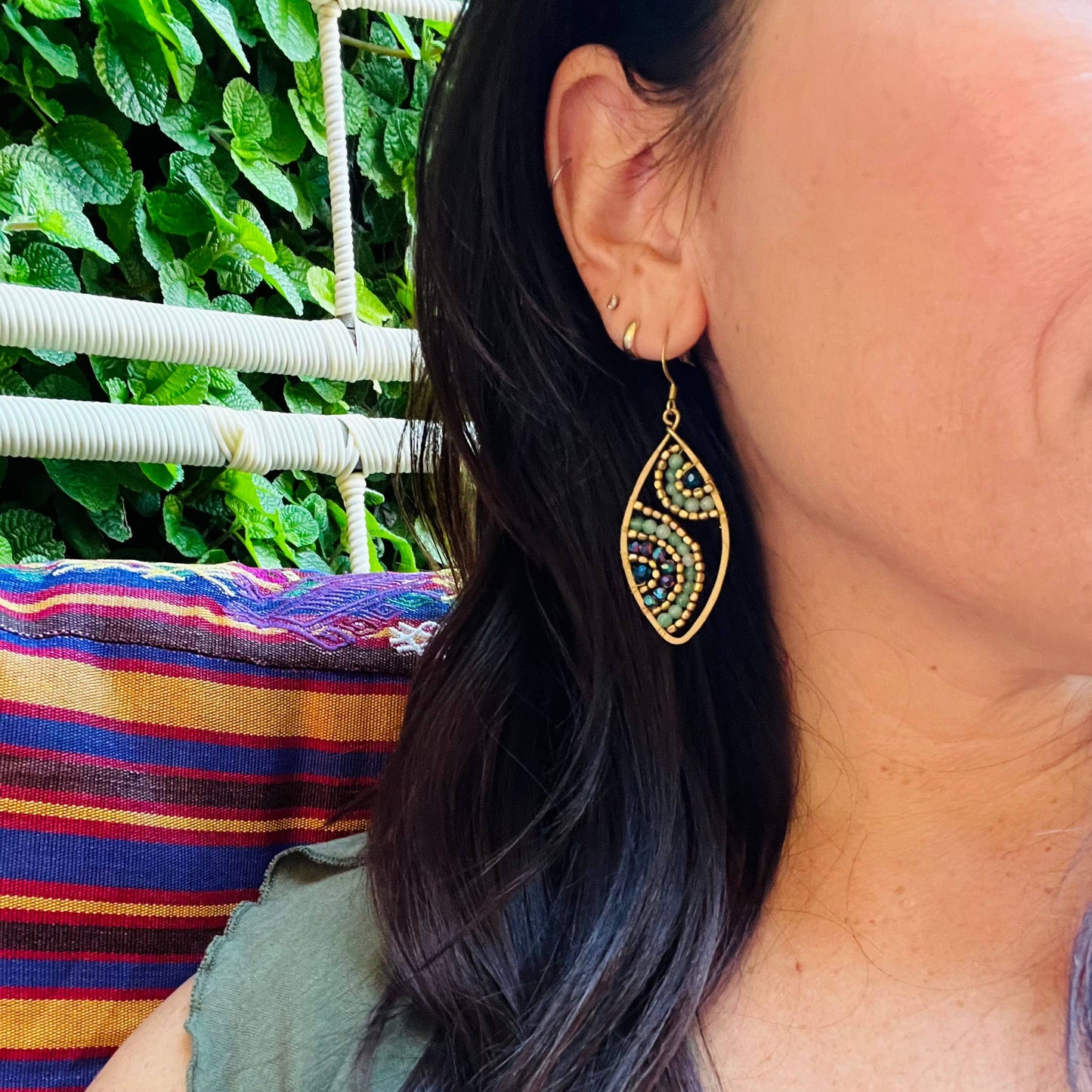 Saturn Stone Ethically Made Boho Earrings - Thailand: Salt & Pepper