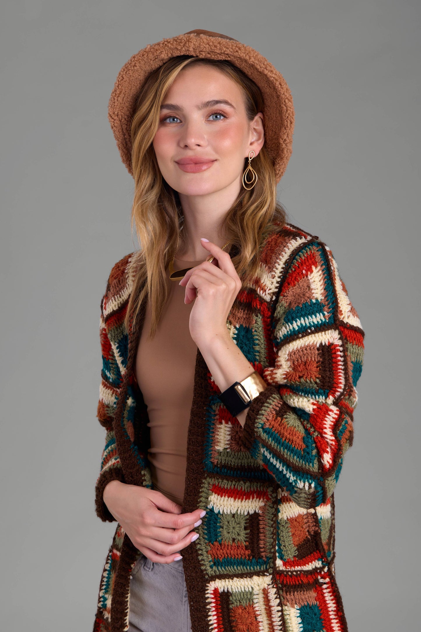 Crochet Long Cardigan Marrakesh Jacket: BROWN