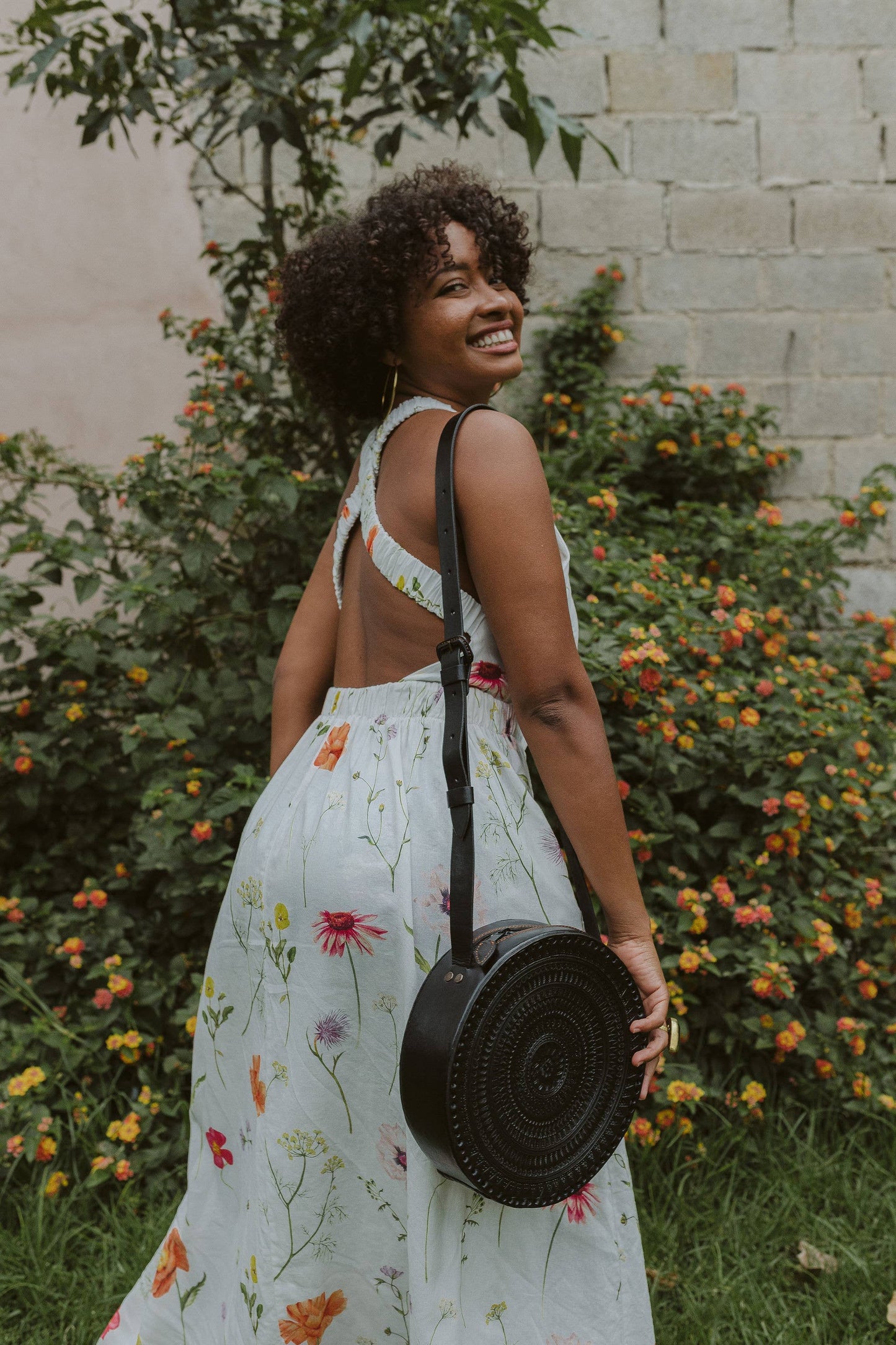 Embossed Leather Circle Crossbody