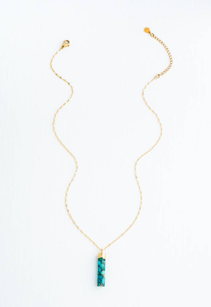 Pillar Necklace in Turquoise- 14K Gold Plated Pendant Necklace with Turquoise Cylinder Pendant