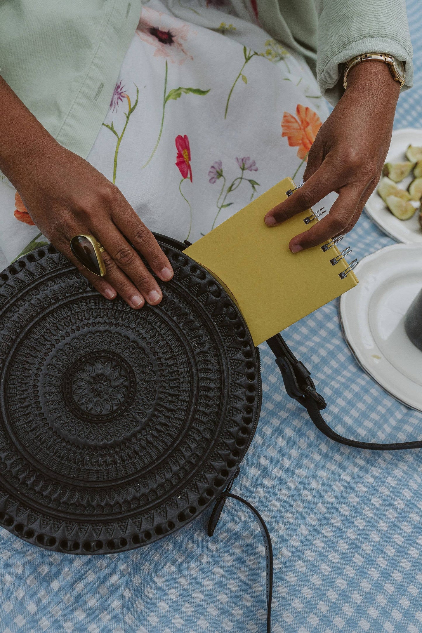 Embossed Leather Circle Crossbody
