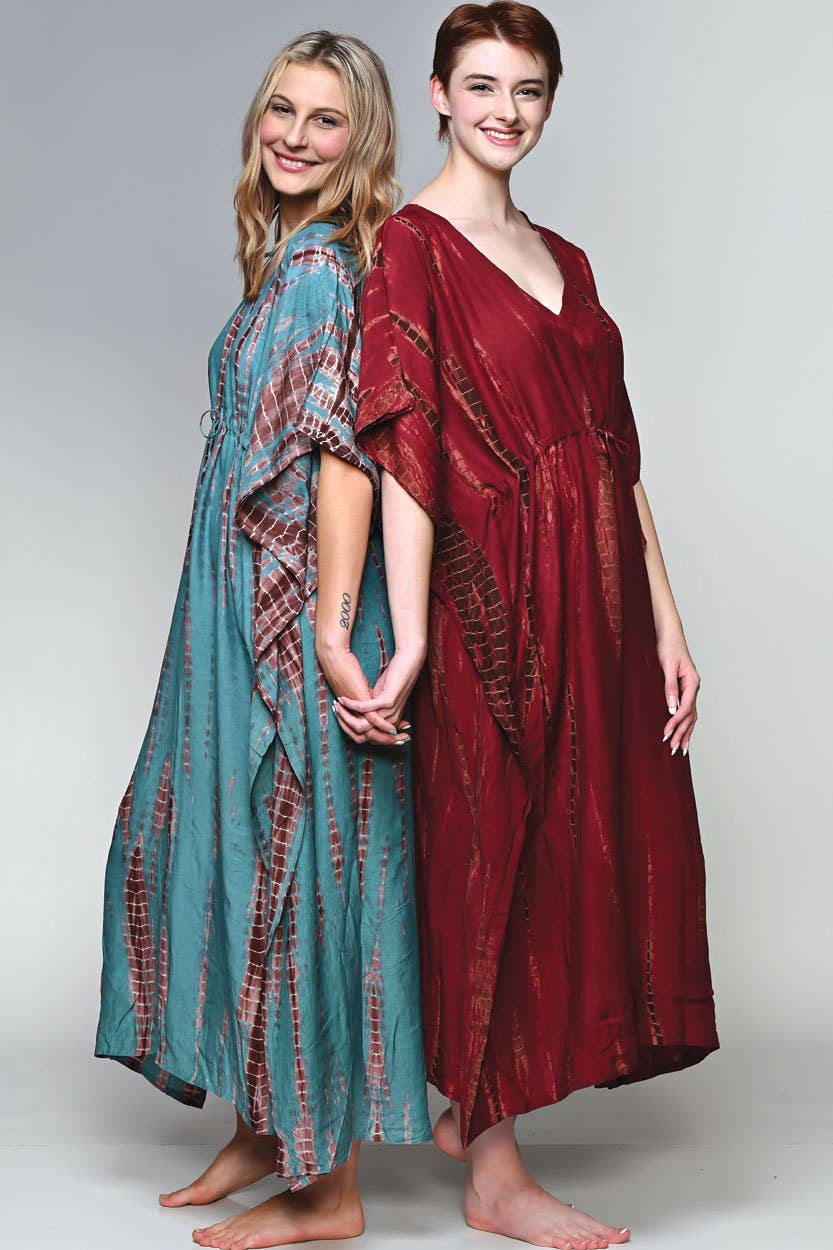 Shibori Caftans: Turquoise & Coffee