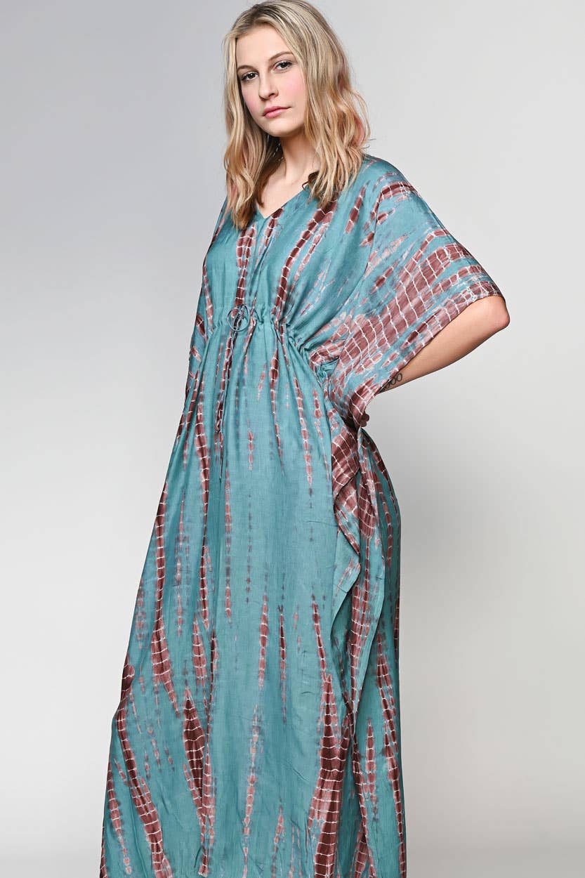 Shibori Caftans: Turquoise & Coffee