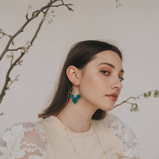 Chameli Leaf Teal Drop Earrings