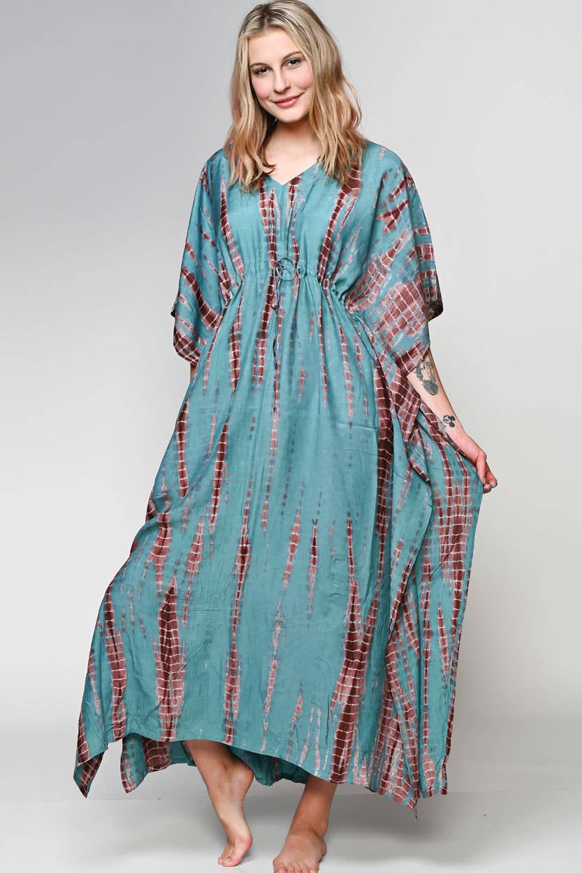 Shibori Caftans: Turquoise & Coffee
