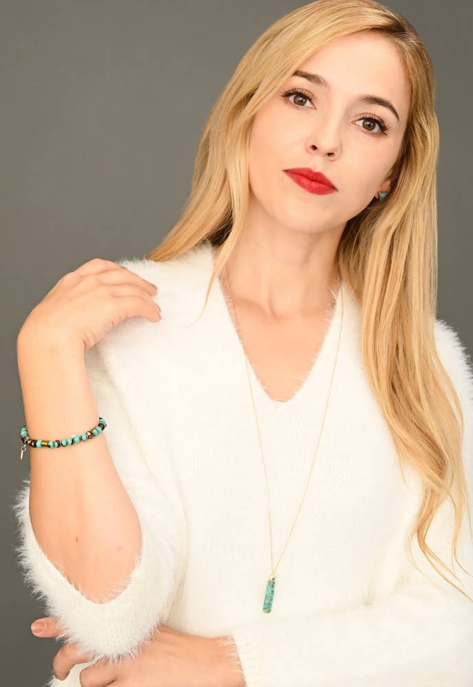 Pillar Necklace in Turquoise- 14K Gold Plated Pendant Necklace with Turquoise Cylinder Pendant