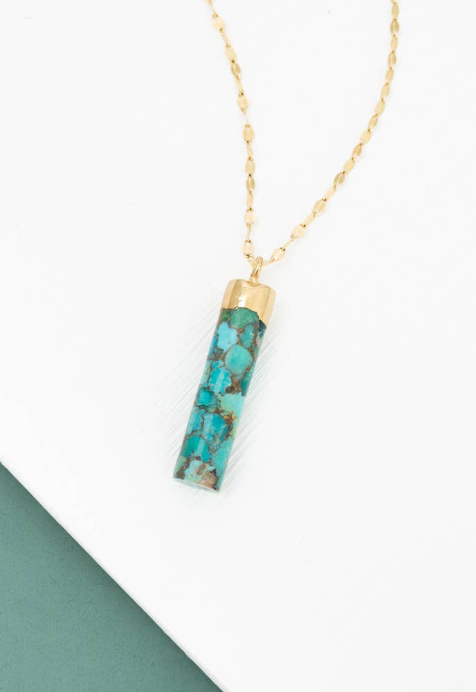Pillar Necklace in Turquoise- 14K Gold Plated Pendant Necklace with Turquoise Cylinder Pendant