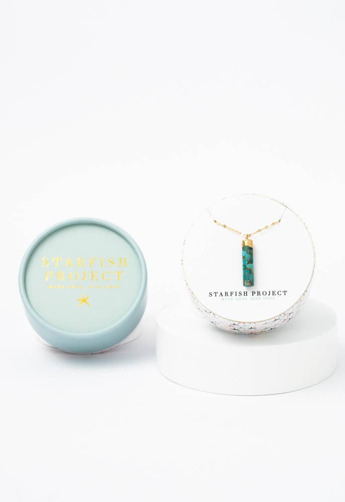 Pillar Necklace in Turquoise- 14K Gold Plated Pendant Necklace with Turquoise Cylinder Pendant