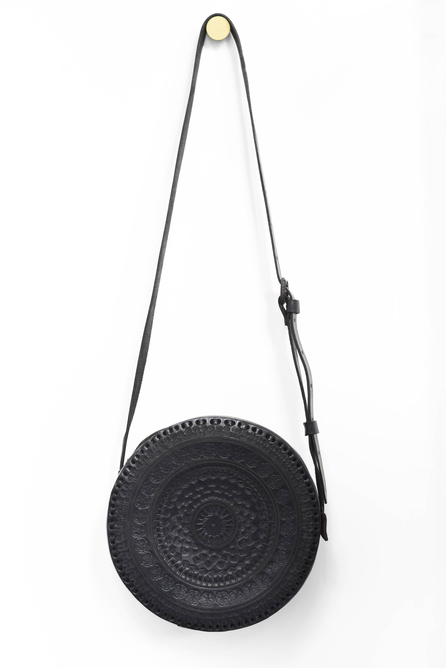 Embossed Leather Circle Crossbody