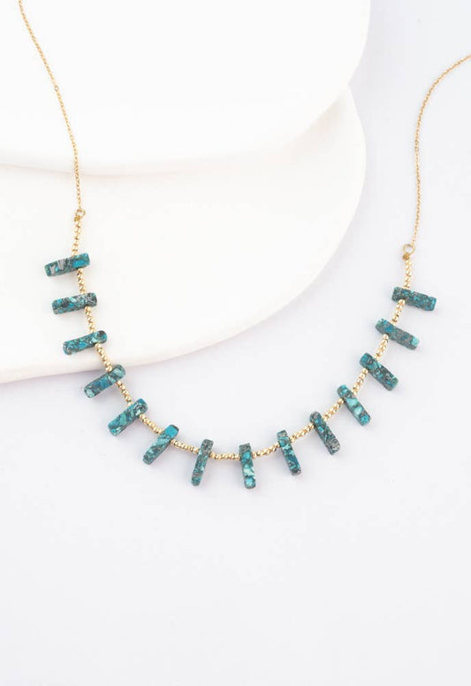 Radiant Renewal Emperor Stone Necklace- 14K Gold Chain Statement Necklace with Turquoise Emperor Stone