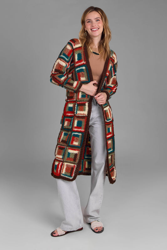 Crochet Long Cardigan Marrakesh Jacket: BROWN