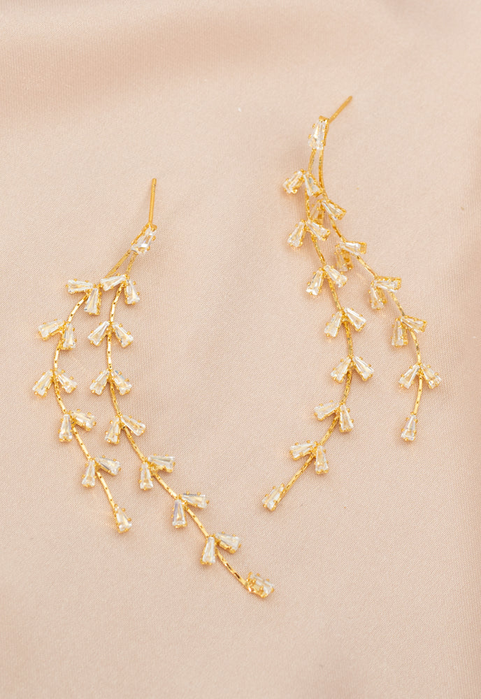 Graceful Willow Zircon and Gold Dangle Earrings