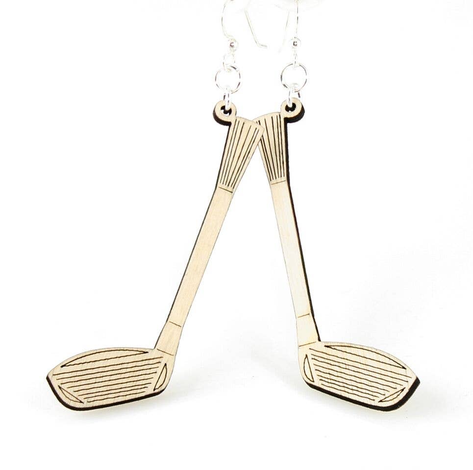 Driver Golf Club Earrings: Natural Wood