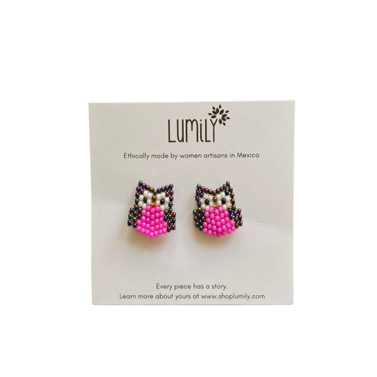 Safari Seed Bead Animal Earrings - Mexico: Owl