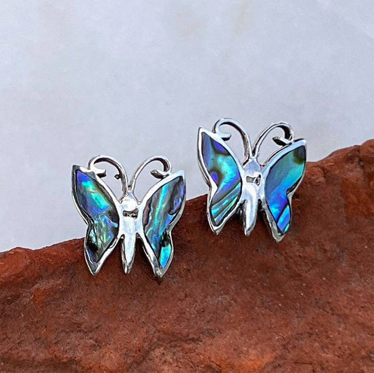 Abalone Butterfly Studs - Sterling Silver, Indonesia