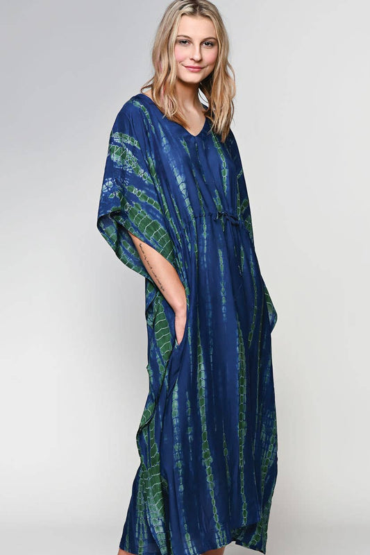 Shibori Caftans: Navy & Green