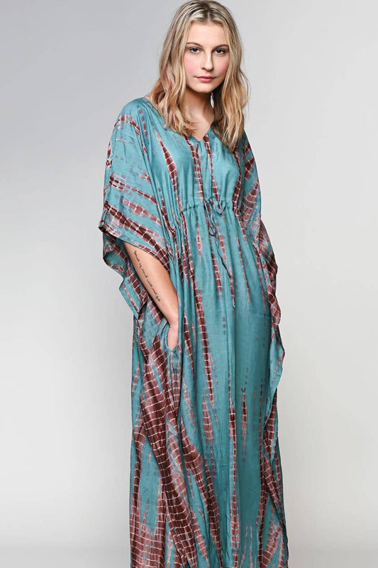 Shibori Caftans: Turquoise & Coffee